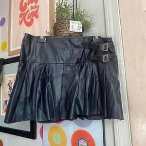 Black Pleated Skirt with Buckle Detail